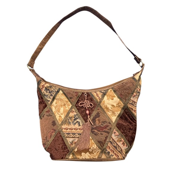 The Unbranded Brand Handbags - Vintage Boho Patchwork Tapestry Hobo Shoulder Bag Earth Tones Y2K Handmade Large